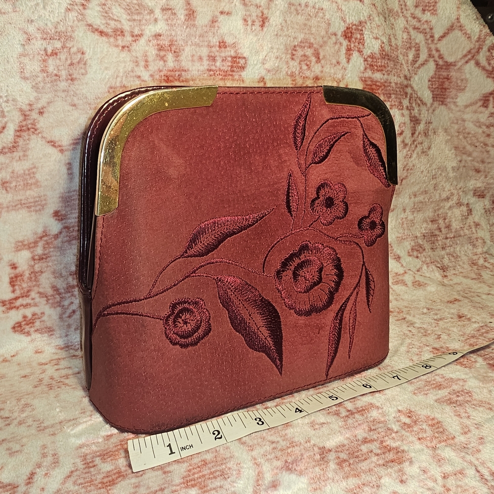 Elegant Burgundy Floral Embroidered Women's Bag